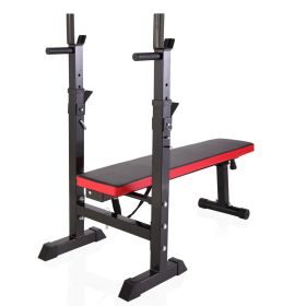 Adjustable Folding Multifunctional Workout Station Adjustable Workout Bench with Squat Rack - balck red - as Pic